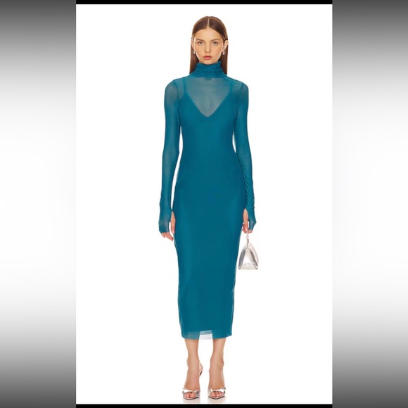 AFRM Blue Ribbed Long Sleeve Turtleneck Sheath Dress - Picture 2 of 5